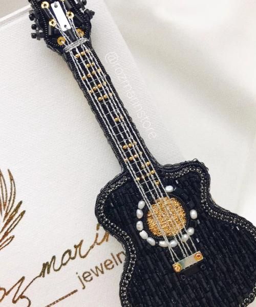 Acoustic Guitar Beaded Handmade Brooch