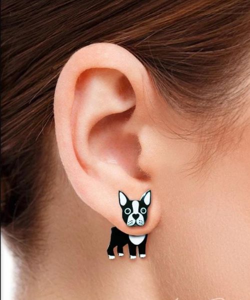 Bulldog Boston Terrier Ear Jacket Stud Jacket Earrings