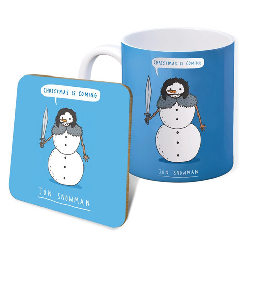 CHRISTMAS IS COMING JON SNOWMAN BOXED MUG & COASTER SET