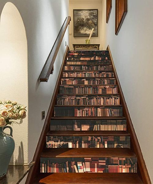 DIY 3D Bookshelf Stair Decals