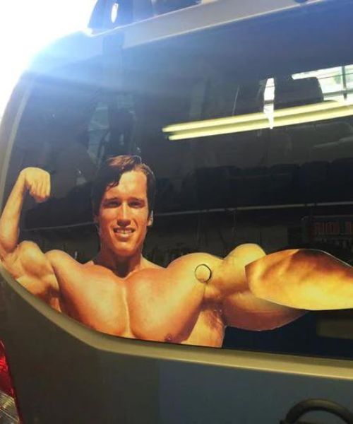 Flexing Arnold Rear Window Wiper Decal
