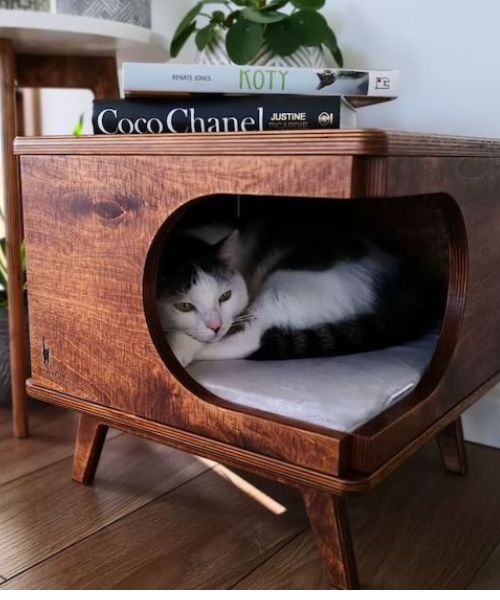 Stylish plywood cat house