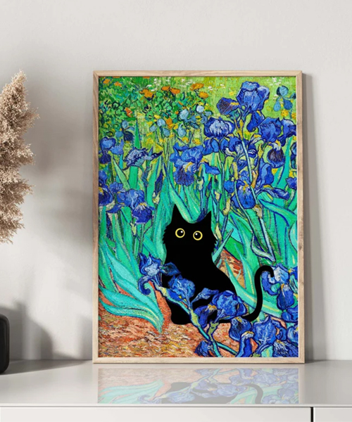 Black Cat Art - Vincent Van Gogh's Irises Cat Poster