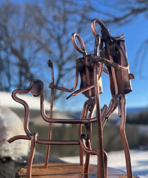 Couple hiking Copper Figurine