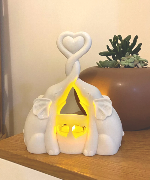 Elephants Love Candle Holder Statue