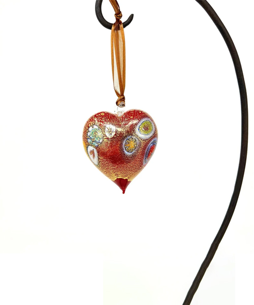 Millefiori Murano Glass Blown Heart