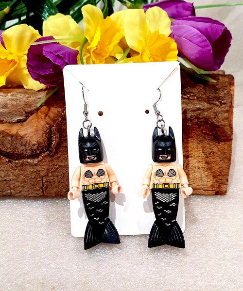 Novelty Brick Toy Mermaid Funky Fairy Wings Earrings