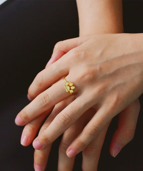 Personalized Paw Print Name Ring