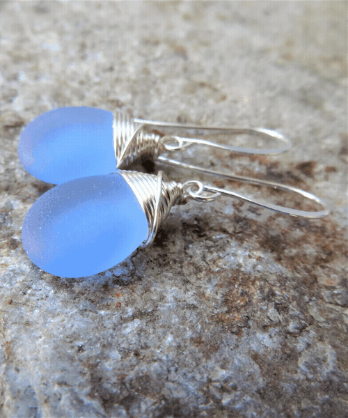 Purple Sea Glass Teardrop Earrings