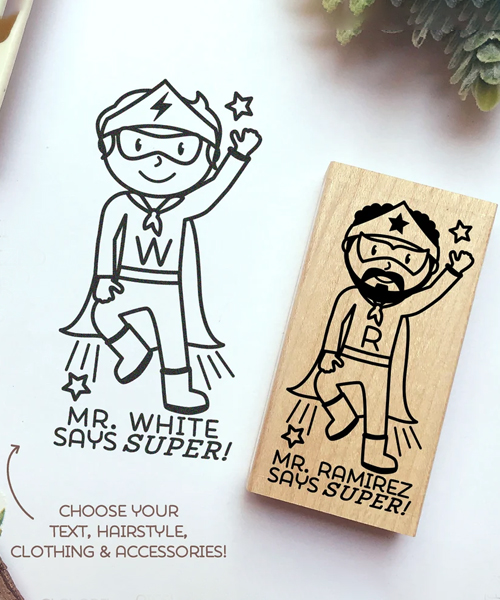 Superhero Teacher Rubber Stamp
