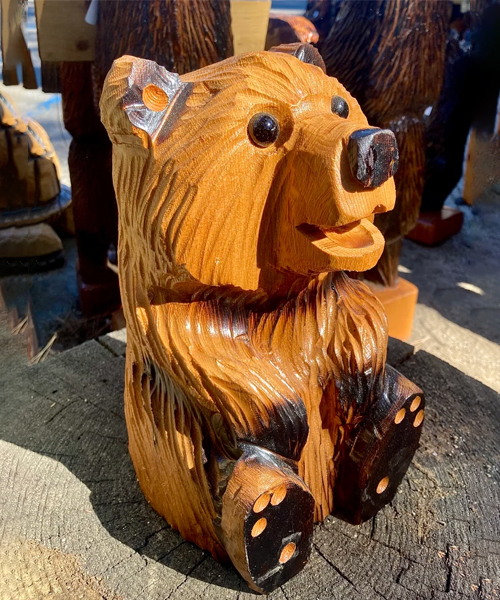 Wood Carved Nugget Bear Chainsaw Art